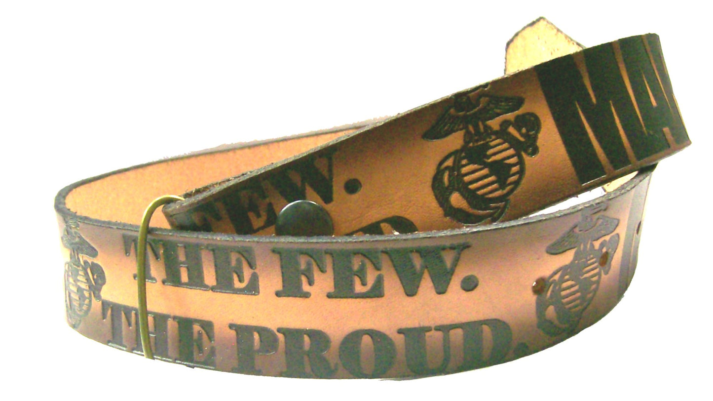 Marines The Few The Proud scene embossed leather belt