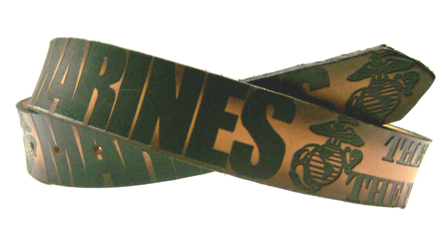Marines The Few The Proud scene embossed leather belt