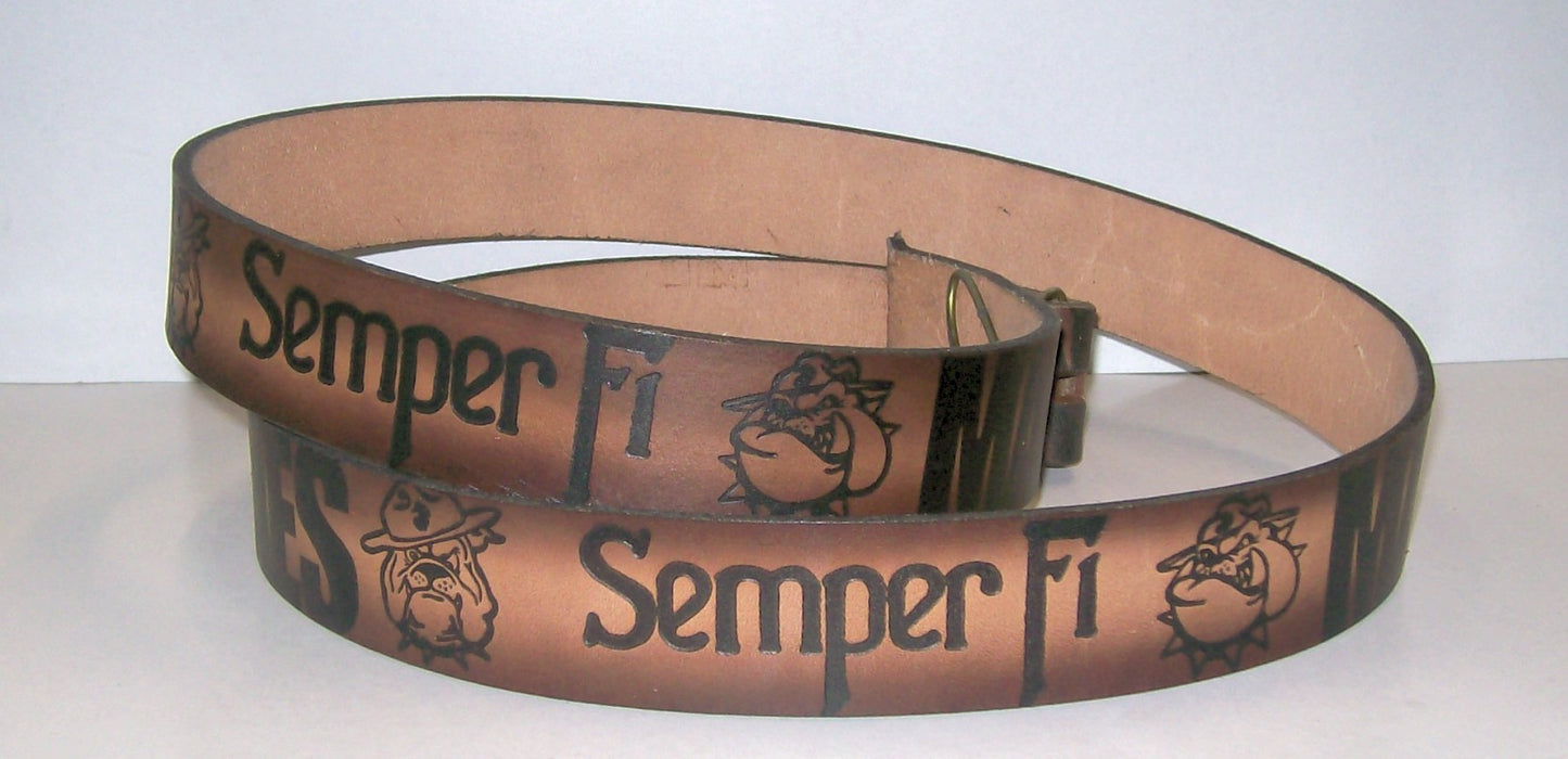 Marines Semper Fi scene embossed leather belt
