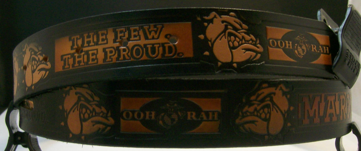 Marines Bulldog scene embossed leather belt