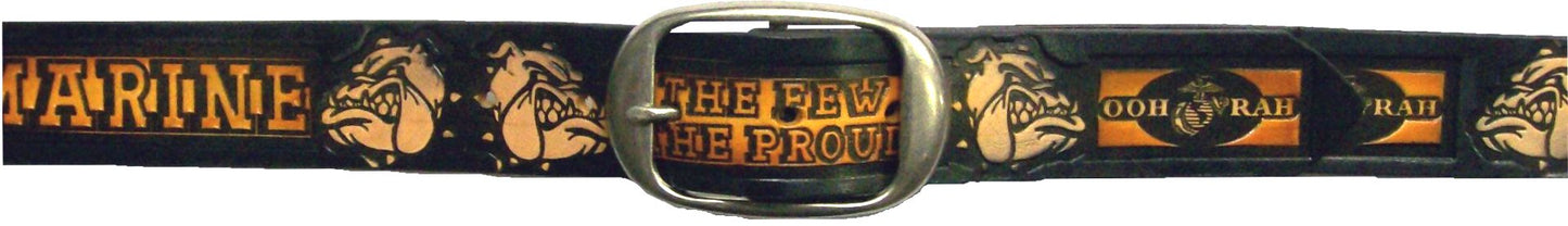Marines Bulldog scene embossed leather belt