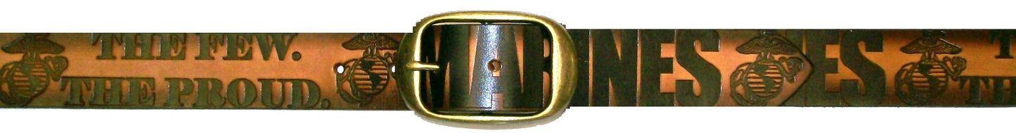 Marines The Few The Proud scene embossed leather belt