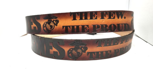 Marines The Few The Proud scene embossed leather belt