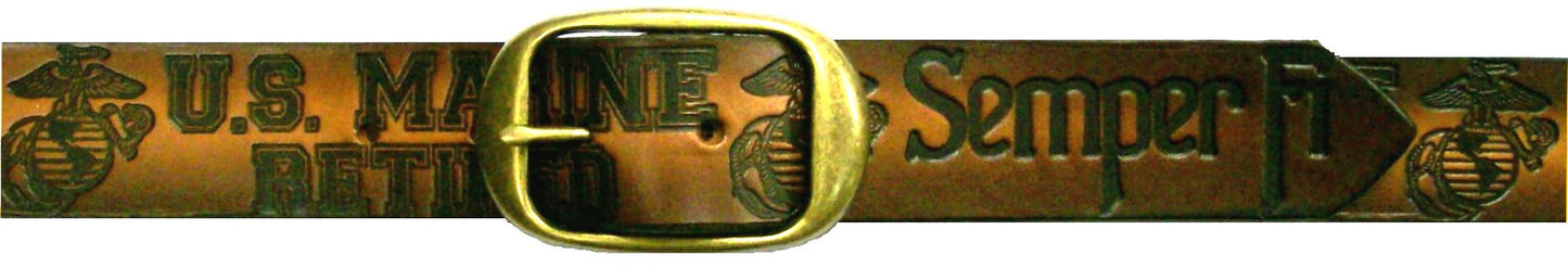 Marines Retired scene embossed leather belt