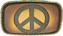 Leather Belt Buckle Tie Dye or Brown Peace Sign Design