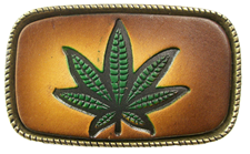 Leather Belt Buckle Hemp Leaf Design