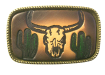 Leather Belt Buckle Cattle Skull Design