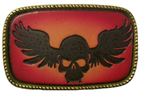 Leather Belt Buckle Winged Skull Design