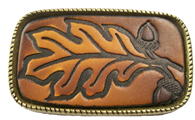 Leather Belt Buckle Oak Leaf Design