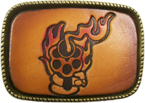 Leather Belt Buckle Flaming Gun Design