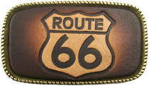 Leather Belt Buckle Route 66 Design