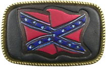 Leather Belt Buckle Rebel Flag Design