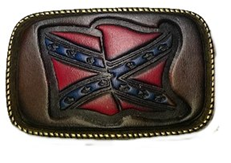 Leather Belt Buckle Rebel Flag Design
