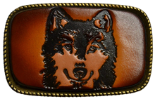 Leather Belt Buckle Wolf Design