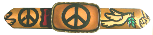 Leather Belt Buckle Tie Dye or Brown Peace Sign Design
