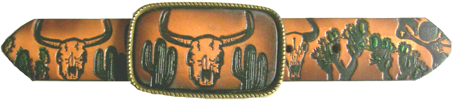 Leather Belt Buckle Cattle Skull Design