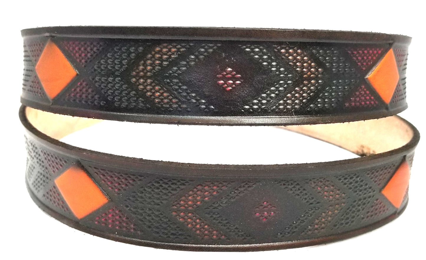 Beaded painted scene embossed leather belt