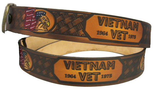 Vietnam Veteran painted scene embossed leather belt