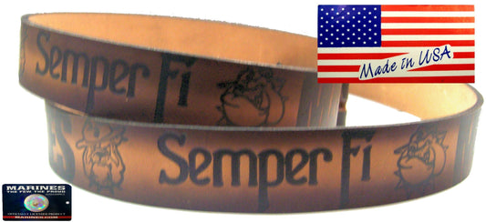 Marines Semper Fi scene embossed leather belt