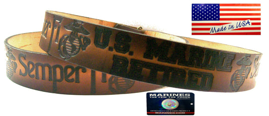 Marines Retired scene embossed leather belt