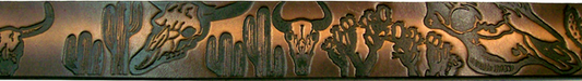 Cattle Skull scene embossed leather belt