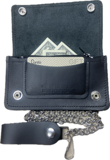 Leather Chain Wallet With Outside Zipper
