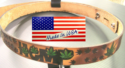Hemp painted scene brown embossed leather belt