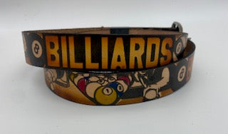 Billiards painted scene embossed leather belt