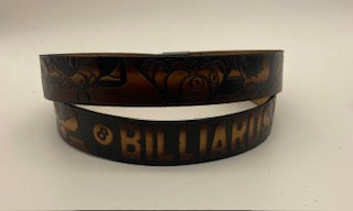 Billiards scene embossed leather belt