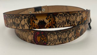 Horse painted scene embossed leather belt