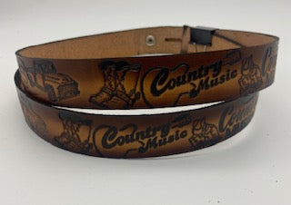 Country Music scene embossed leather belt