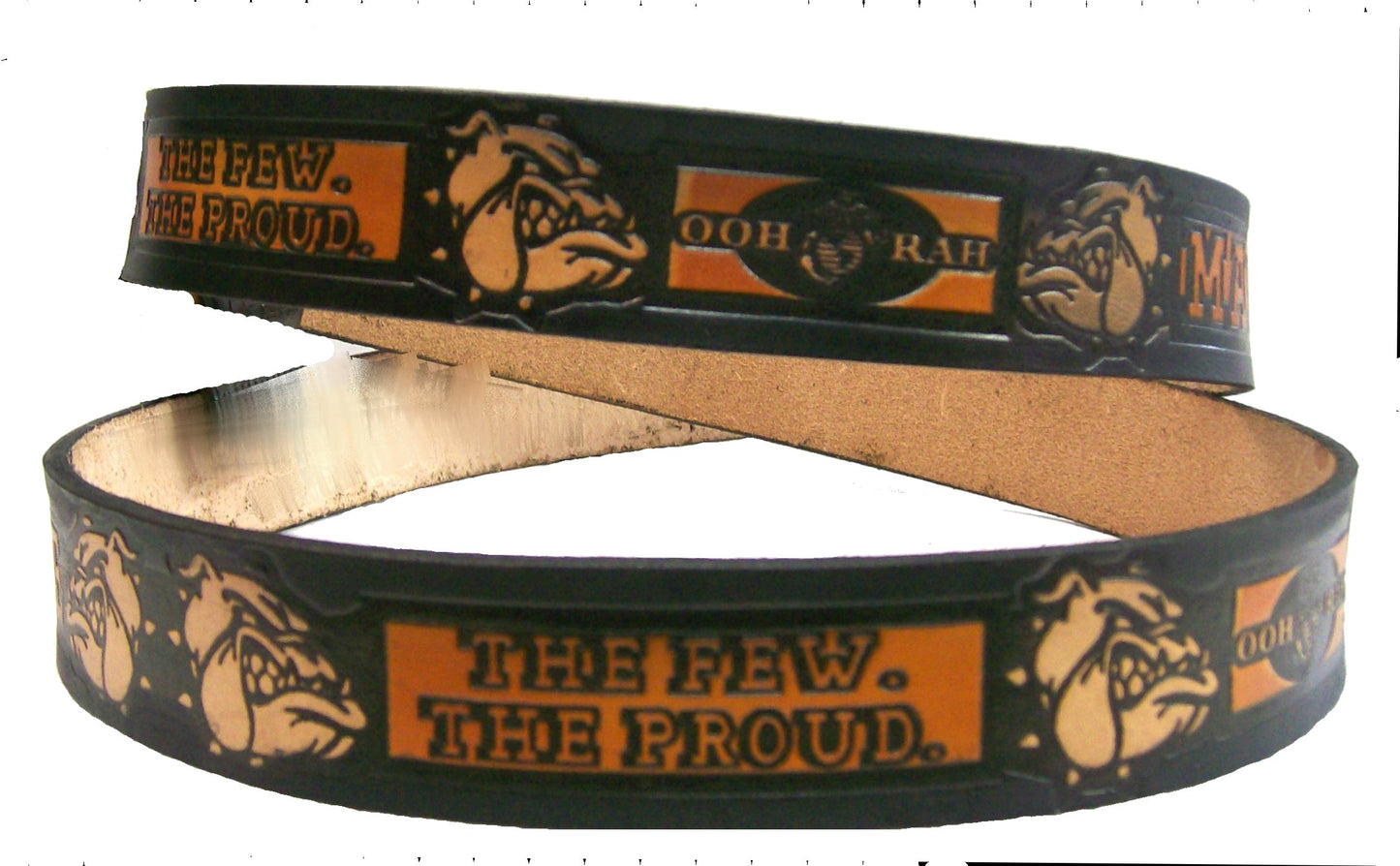 Marine Bulldog scene embossed leather belt