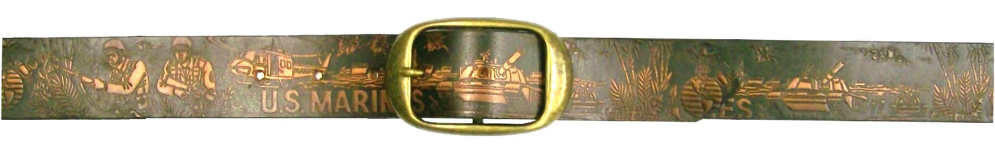 Marines combat scene embossed leather belt