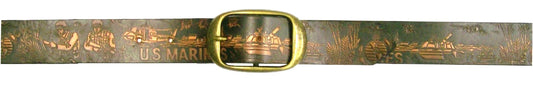 Marines combat scene embossed leather belt