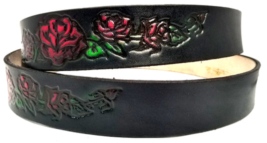 Rose painted scene embossed leather belt