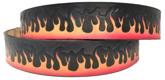 Rising Flame painted scene embossed leather belt