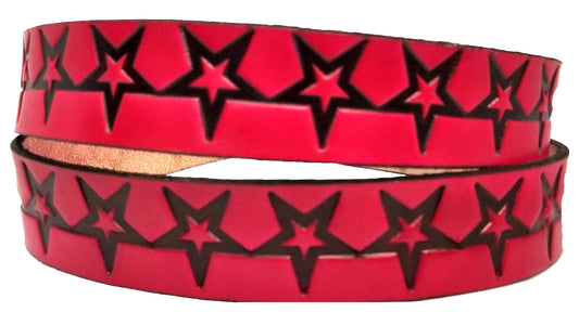 Star Belt-Red painted scene embossed leather belt