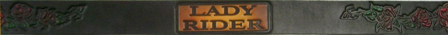 Lady Rider painted scene embossed leather belt