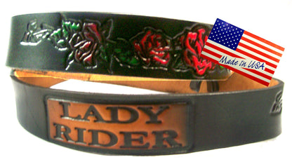 Lady Rider painted scene embossed leather belt