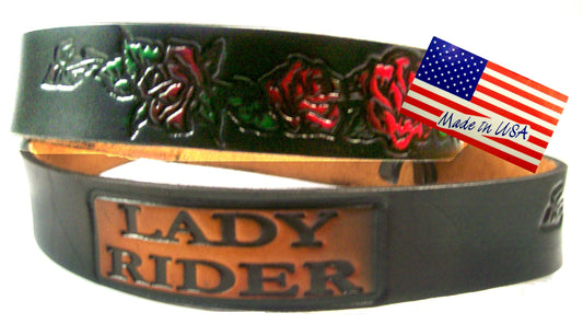 Lady Rider painted scene embossed leather belt