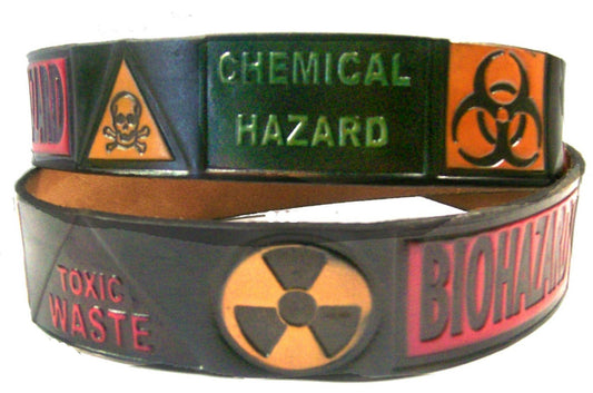 Biohazard scene embossed leather belt