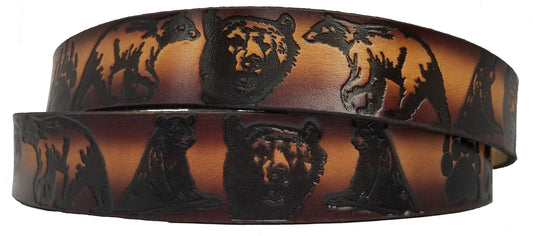 Bear scene embossed leather belt