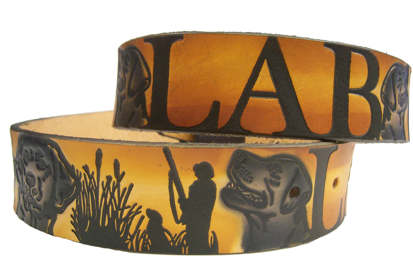 Labrador painted scene embossed leather belt