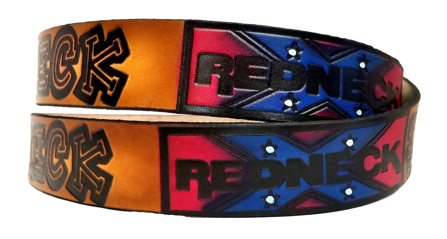 Redneck painted scene embossed leather belt