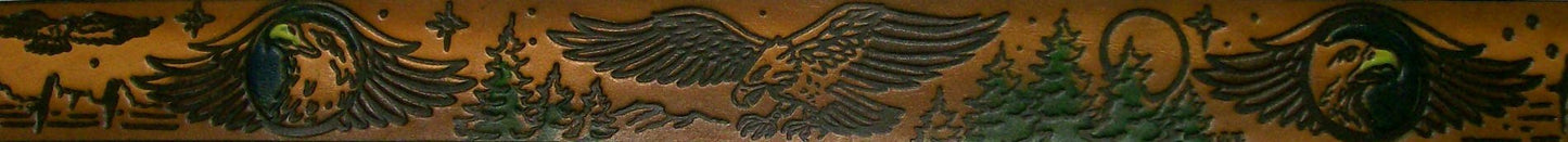 Eagle scene painted embossed leather belt