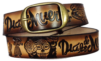 Dia de los Muertos (Day of the Dead)) scene embossed belt