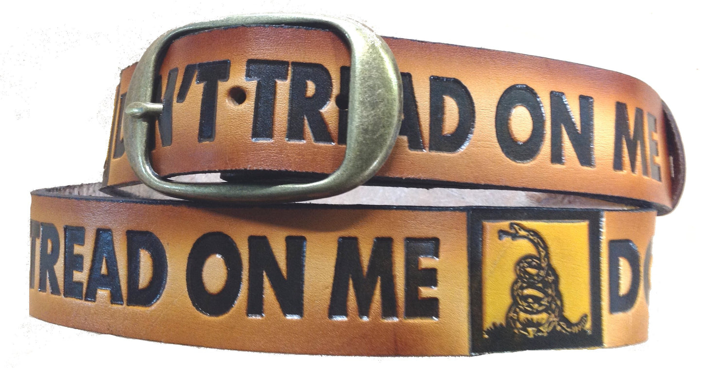 Don't Tread on Me painted scene embossed leather belt