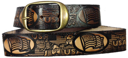 American Flag scene embossed leather belt