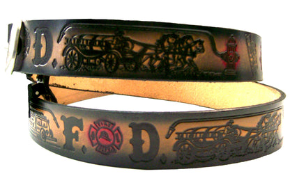 Fire Department painted embossed leather belt