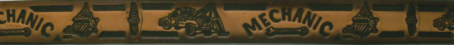 Mechanic scene embossed leather belt